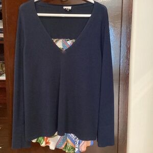 Ecru navy v neck sweater size large